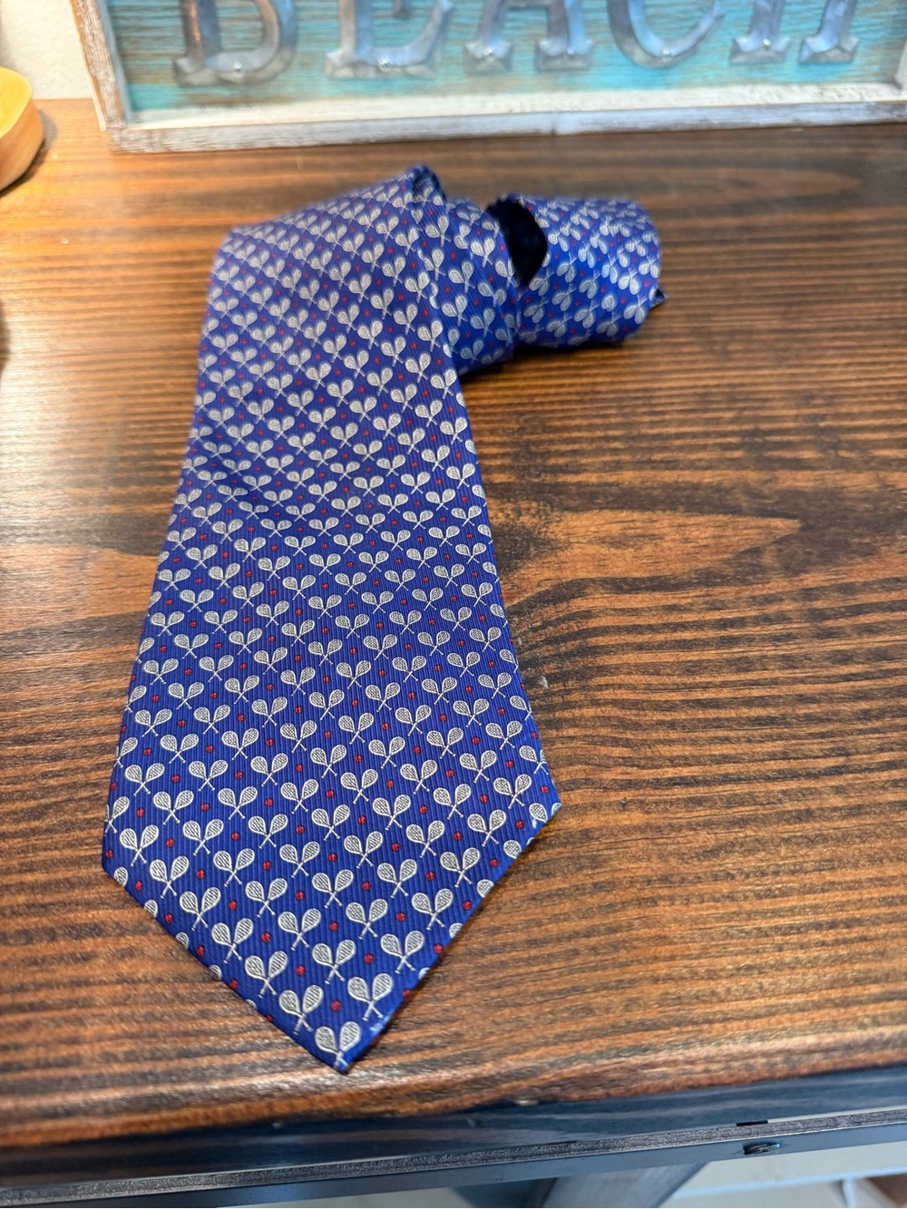 Lauren Ralph Lauren Tennis Racket Silk Tie Blue Preppy Country Club Core